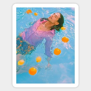 relaxing on the beach ,relaxation blue water swiming pool beach orange in water Sticker